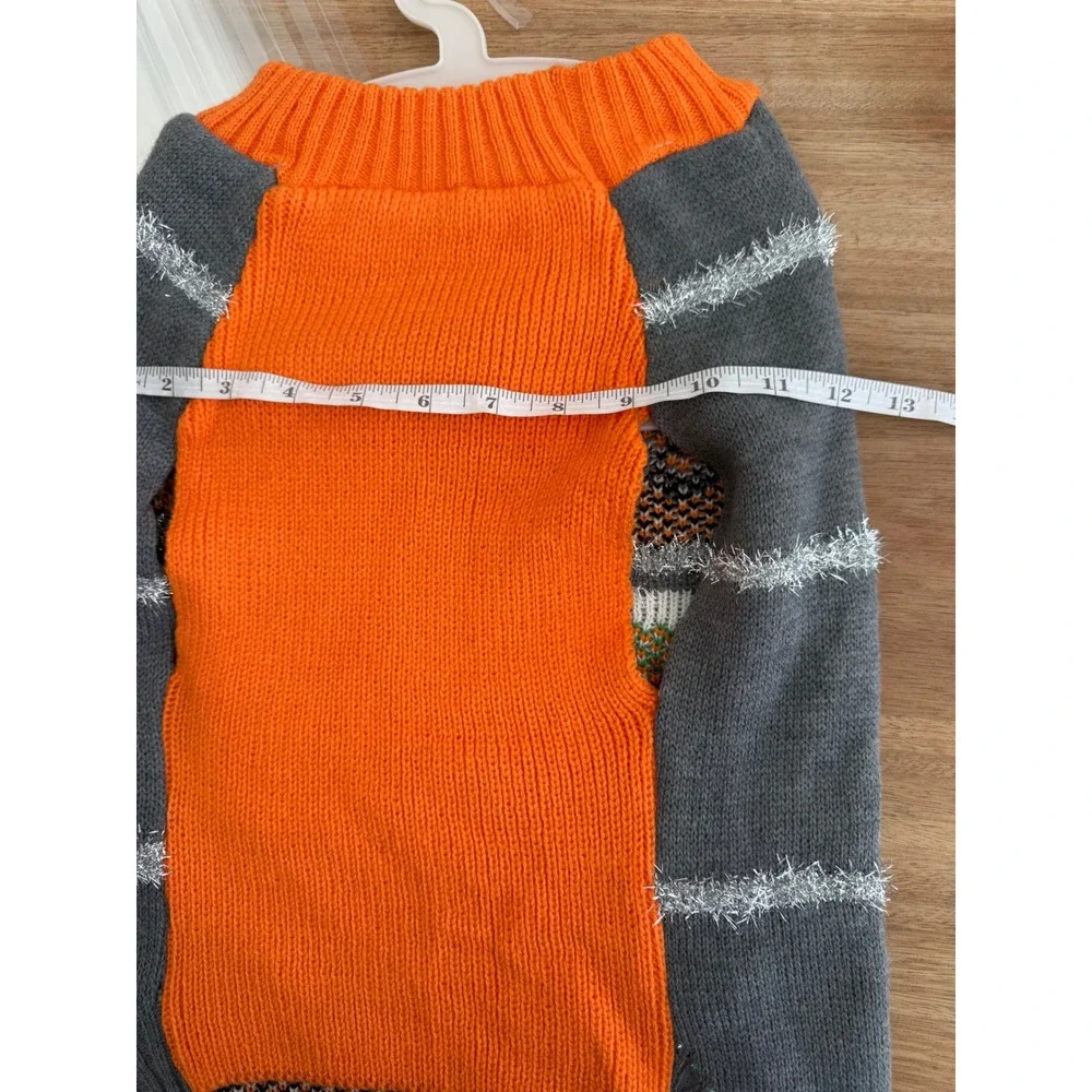 Barkwood Manor Halloween Dog Sweater XL Grey Orange Ghost Pumpkin Knit